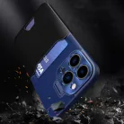 iPhone 14 Pro Max Leather Stand tok kártyatartóval kék