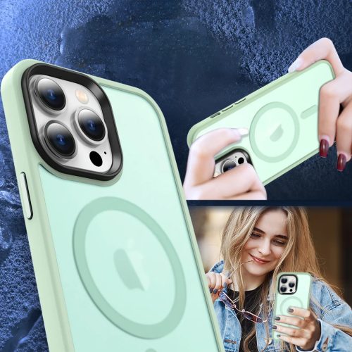 iPhone 15 Pro Max MagSafe-kompatibilis áttetsző matt tok világoszöld Alphajack
