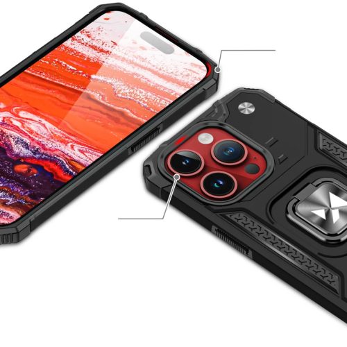 iPhone 15 Pro Max Ring Armor Wozinsky tok kihajtható támasszal fekete