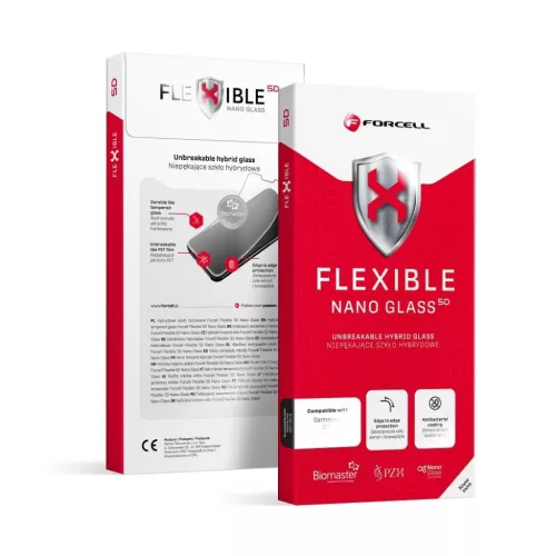iPhone 15 Pro Max Forcell Flexible Nano Glass 5D kijelzővédő üvegfólia fekete kerettel + felhelyezést segítő keret