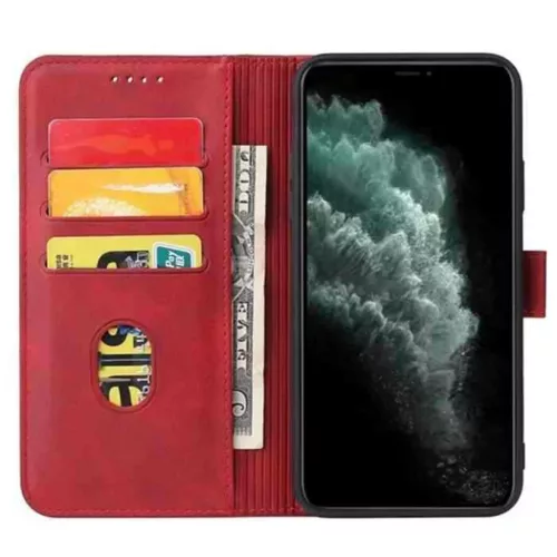 Honor 70 mágneses PU bőr fliptok kártyatartóval piros Alphajack