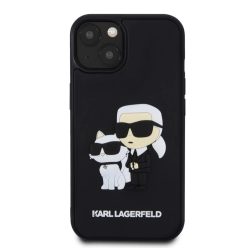   iPhone 13 Karl Lagerfeld KLHCP13M3DRKCNK 3D Rubber Karl and Choupette tok fekete