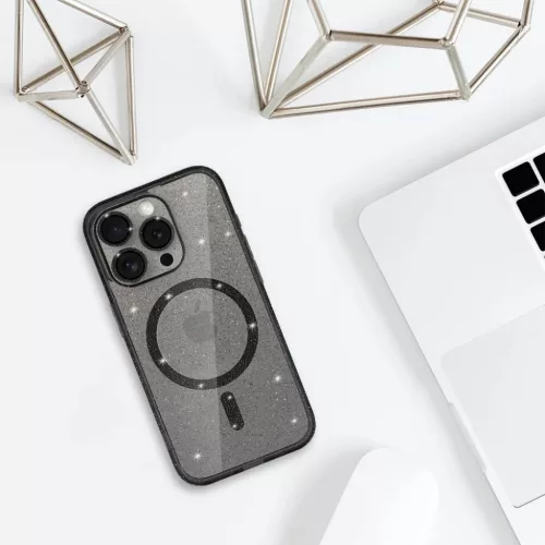 iPhone 11 Glitter MagSafe tok fekete áttetsző