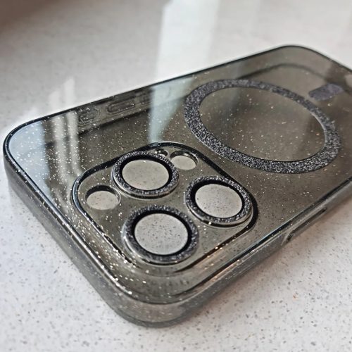 iPhone 14 Pro Glitter MagSafe tok fekete áttetsző