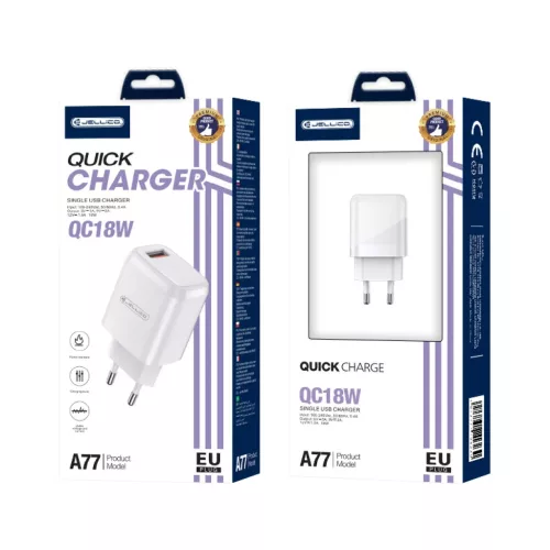 Jellico A77 hálózati töltő adapter 18W USB QC3.0 fehér
