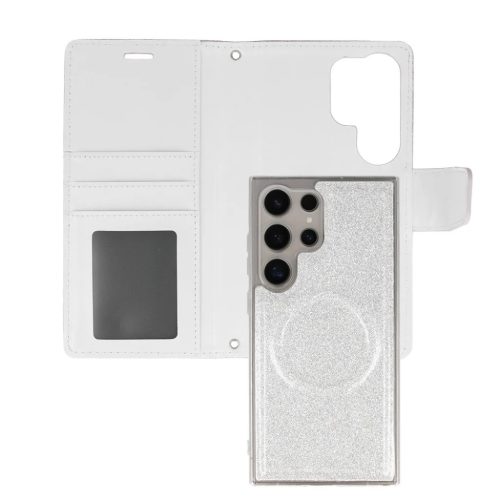 Liavec Glitter Magsafe fliptok Samsung Galaxy S22 Ultra-hoz, ezüst
