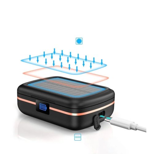 Choetech TWS vezeték nélküli fülhallgató vízálló napelemmel és beépített 2500mAh-s powerbankkal fekete (BH-T05)