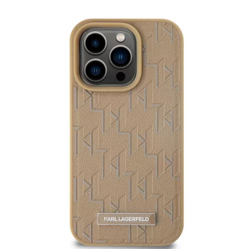 Karl Lagerfeld PU Leather Monogram Metal Logo MagSafe tok iPhone 14 Pro Max Beige