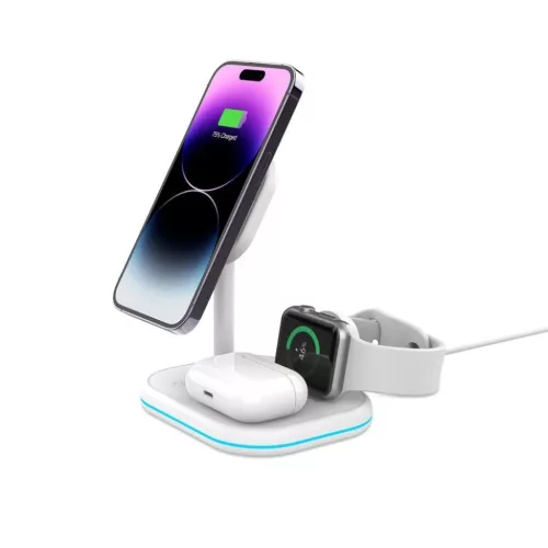 Tech-Protect QI15W-A27 3in1 vezeték nélküli töltőállomás MagSafe technológiával okostelefonokhoz / Apple Watch-hoz / AirPods-hoz - fehér