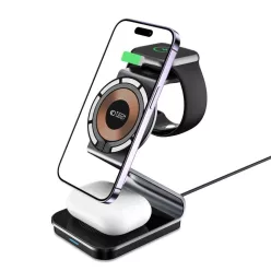  Tech-Protect QI15W-A29 3in1 induktív töltőállomás MagSafe rendszert támogató okostelefonokhoz / Apple Watch / AirPods - fekete