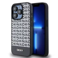   DKNY PU Leather Repeat Pattern Bottom Stripe MagSafe tok iPhone 13 Pro Max-hoz fekete