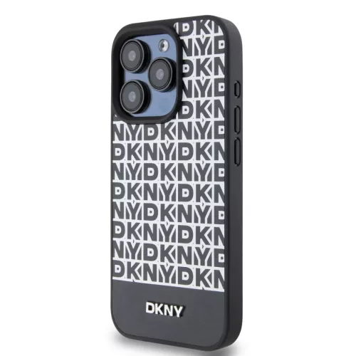 DKNY PU Leather Repeat Pattern Bottom Stripe MagSafe tok iPhone 13 Pro Max-hoz fekete