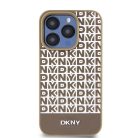 DKNY PU Leather Repeat Pattern Bottom Stripe MagSafe tok iPhone 14 Pro-hoz barna