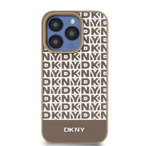 DKNY PU bőr ismétlődő mintás alsó csík MagSafe tok iPhone 13 Pro Max Barna