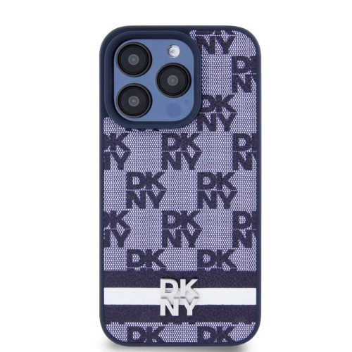 DKNY PU bőrből készült kockás mintás és csíkos tok iPhone 15 Pro Max-hoz kék