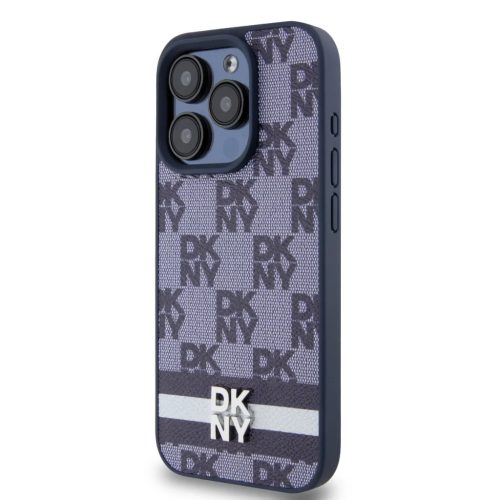 DKNY PU bőrből készült kockás mintás és csíkos tok iPhone 15 Pro Max-hoz kék