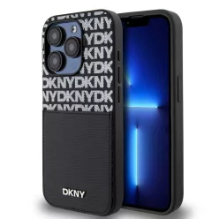   DKNY PU bőrmintás kártyazsebes tok iPhone 14 Pro Max Fekete