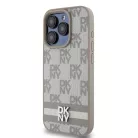 DKNY PU Bőrből Készült Kockás és Csíkos Mintájú Tok iPhone 13 Pro-hoz Bézs