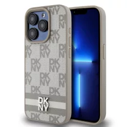   DKNY PU bőrből készült kockás minta és csíkos tok iPhone 13 Pro Max Bézs