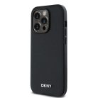 DKNY PU Bőr Ezüst Fém Logós Magsafe Tok iPhone 14 Pro-hoz Fekete