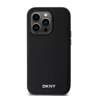 DKNY PU Bőr Ezüst Fém Logós Magsafe tok iPhone 14 Pro Max Fekete