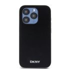 DKNY PU Bőr Ezüst Fém Logós Magsafe tok iPhone 15 Pro Max Fekete