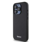 DKNY PU Bőr Ezüst Fém Logós Magsafe tok iPhone 15 Pro Max Fekete