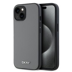   DKNY PU Bőr Ezüst Fém Logó Magsafe tok iPhone 13-hoz Szürke