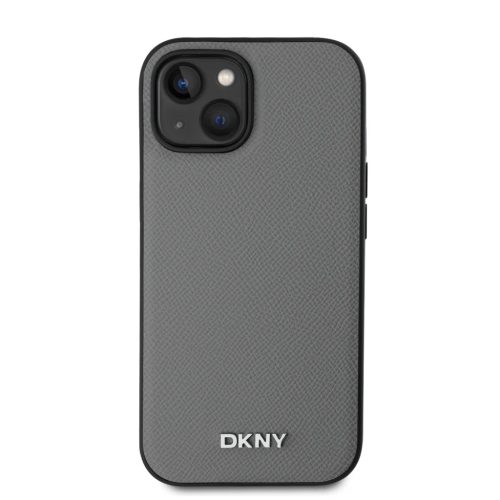 DKNY PU Bőr Ezüst Fém Logó Magsafe tok iPhone 13-hoz Szürke