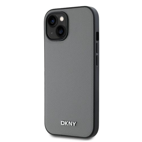 DKNY PU Bőr Ezüst Fém Logó Magsafe tok iPhone 13-hoz Szürke