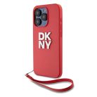 DKNY PU bőr Stack Logo csuklópántos tok iPhone 15 Pro Max-hoz Piros