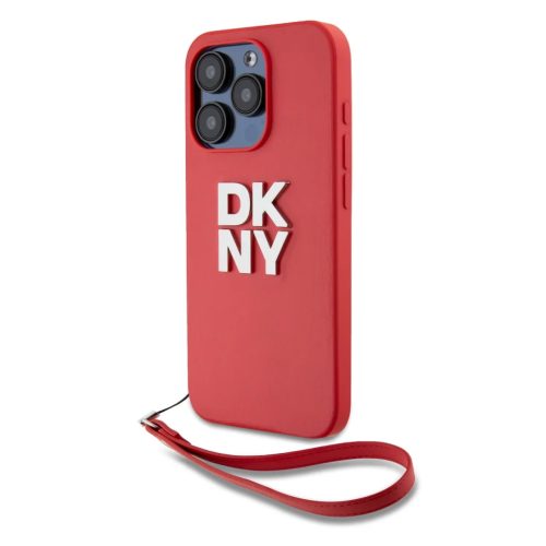 DKNY PU bőr Stack Logo csuklópántos tok iPhone 15 Pro Max-hoz Piros