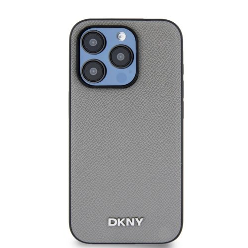 DKNY PU Leather Silver Metal Logo Magsafe tok iPhone 15 Pro Max Grey