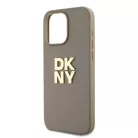 DKNY PU bőr Stack Logo csuklópántos tok iPhone 14 Pro Max Bézs