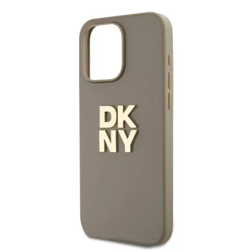 DKNY PU bőr Stack Logo csuklópántos tok iPhone 14 Pro Max Bézs
