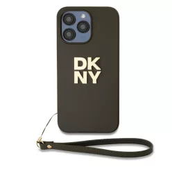   DKNY PU bőr Stack Logo csuklópántos tok iPhone 14 Pro Max barna tok