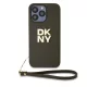 DKNY PU bőr Stack Logo csuklópántos tok iPhone 14 Pro Max barna tok