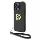 DKNY PU bőr Stack Logo csuklópántos tok iPhone 14 Pro Max barna tok