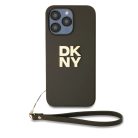 DKNY PU Leather Stack Logo csuklópántos tok az iPhone 15 Pro Max számára Barna