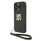 DKNY PU Leather Stack Logo csuklópántos tok az iPhone 15 Pro Max számára Barna
