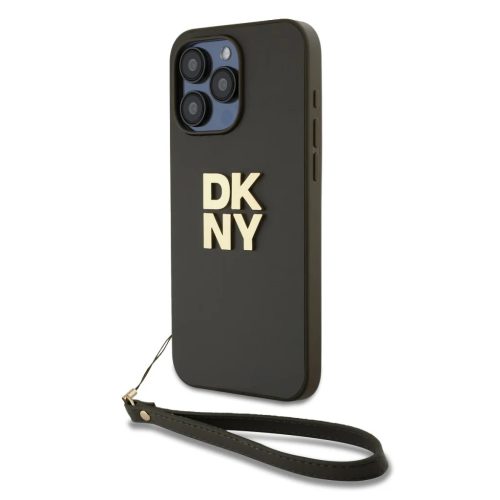 DKNY PU Leather Stack Logo csuklópántos tok az iPhone 15 Pro Max számára Barna