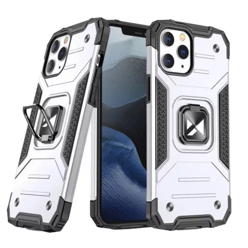 Wozinsky Ring Armor tok iPhone 14 Pro Max-hoz páncél fedél mágneses tartógyűrű ezüst