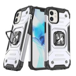   Wozinsky Ring Armor tok iPhone 14 páncélozott fedél mágneses tartó gyűrű ezüst