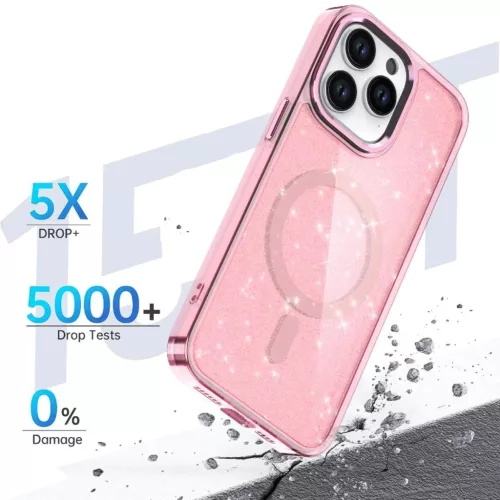 Glitter tok MagSafe iPhone 16 Pro - rózsaszín csillámmal