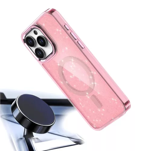 Glitter tok MagSafe iPhone 16 Pro - rózsaszín csillámmal