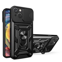   Hybrid Armor Camshield tok iPhone 14 Plus készülékhez, kamerafedeles páncélozott tok fekete
