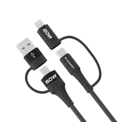   Wozinsky WNBAA 4 az 1-ben kábel 2x USB-C 1x USB-A 1x Lightning 60W 1 m - fekete
