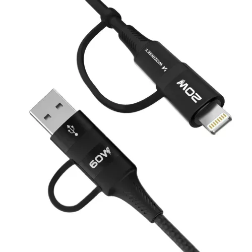 Wozinsky WNBAA 4 az 1-ben kábel 2x USB-C 1x USB-A 1x Lightning 60W 1 m - fekete