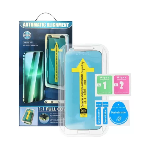5D Full Glue Edzett Üveg iPhone 16 Plus fekete + applikátor üvegfólia