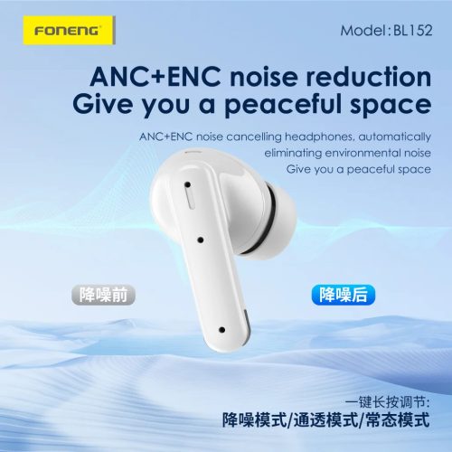 Foneng Bluetooth fülhallgató TWS BL152 ANC+ENC zajszűrő fehér